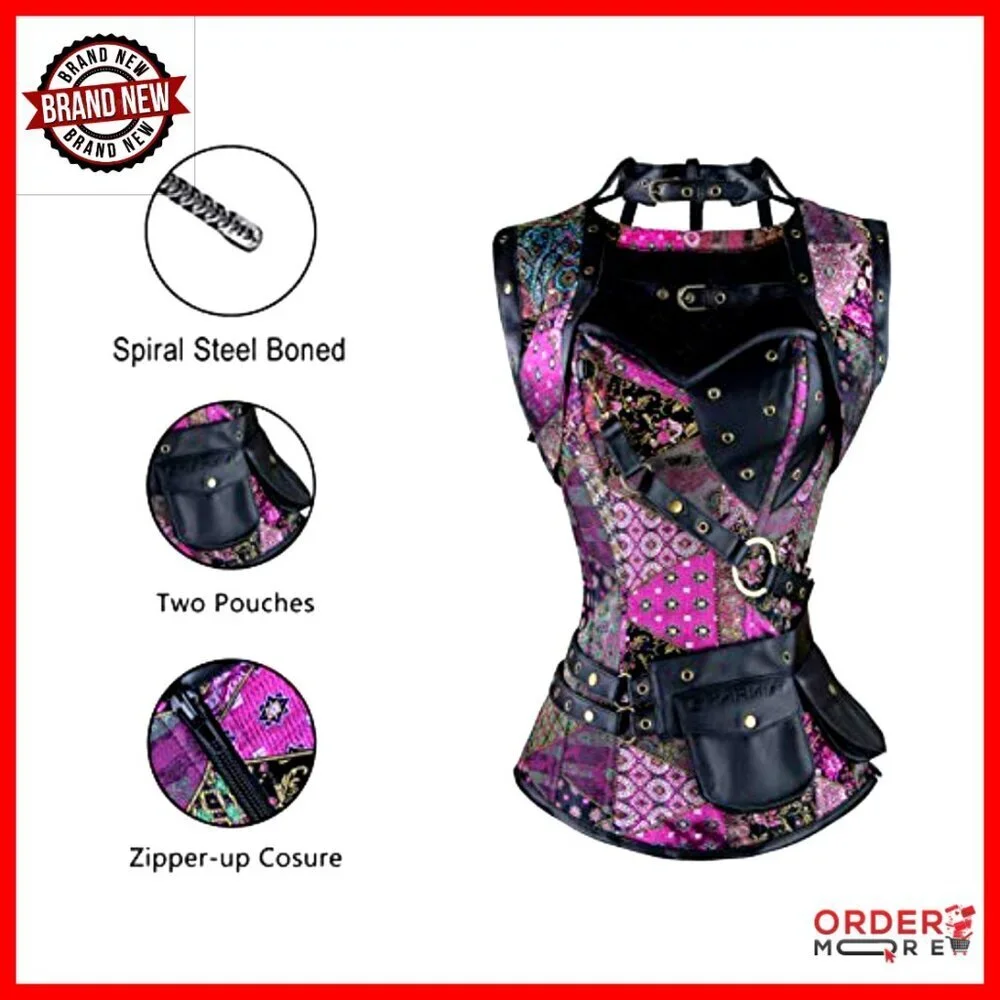 Steampunk Vintage Retro Corset Top Bustier Spiral Steel Boned Adjustable Shrug